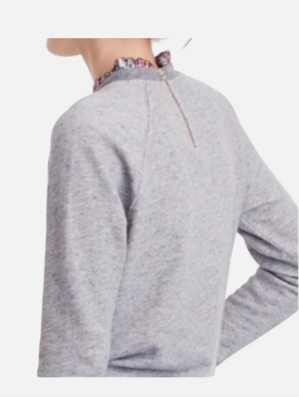 J. Crew Gray Floral Metallic Trim Ruffleneck Sweatshirt Size L